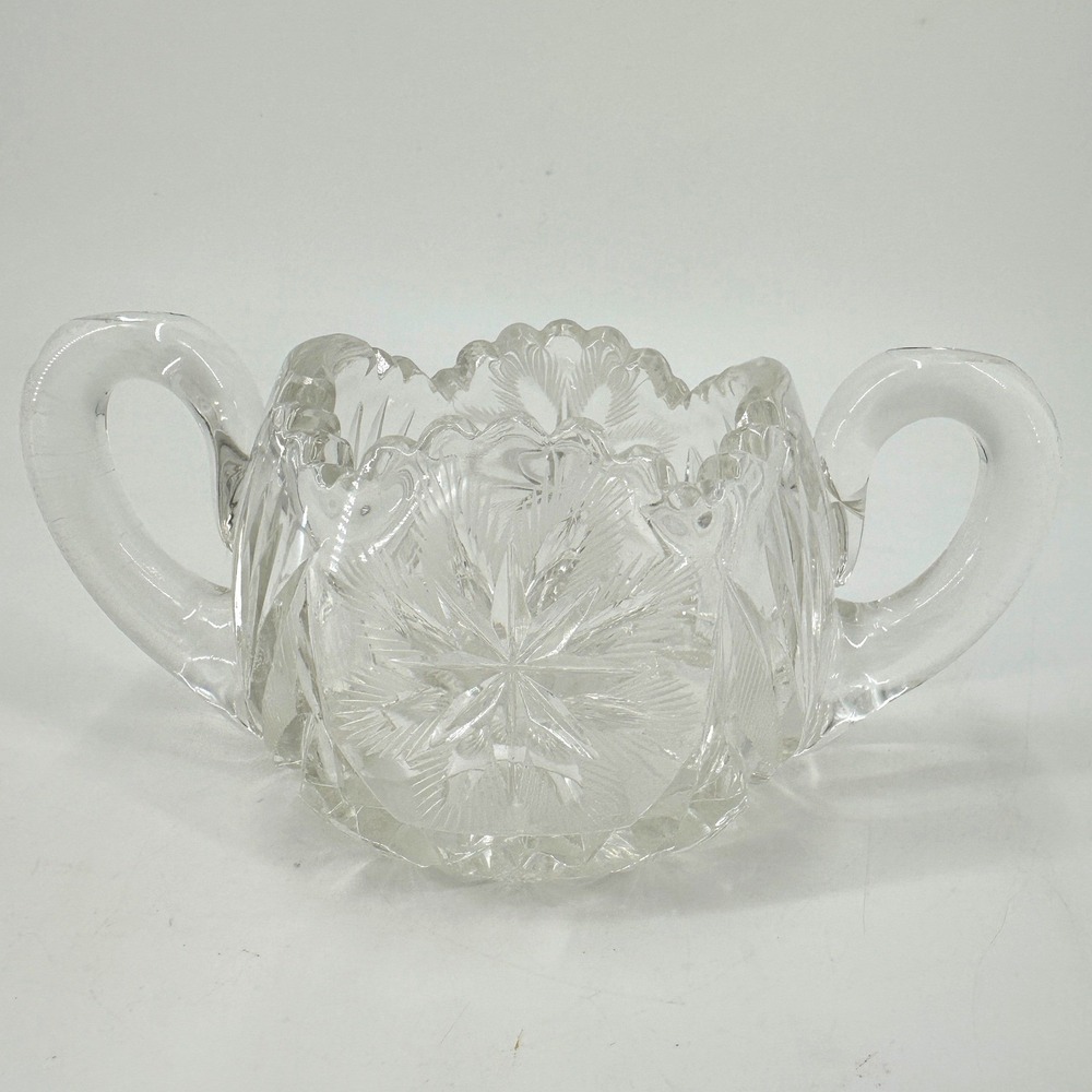 Antique American Brilliant Cut Glass Sugar Bowl Pinwheel Sawtooth ABP 1900s